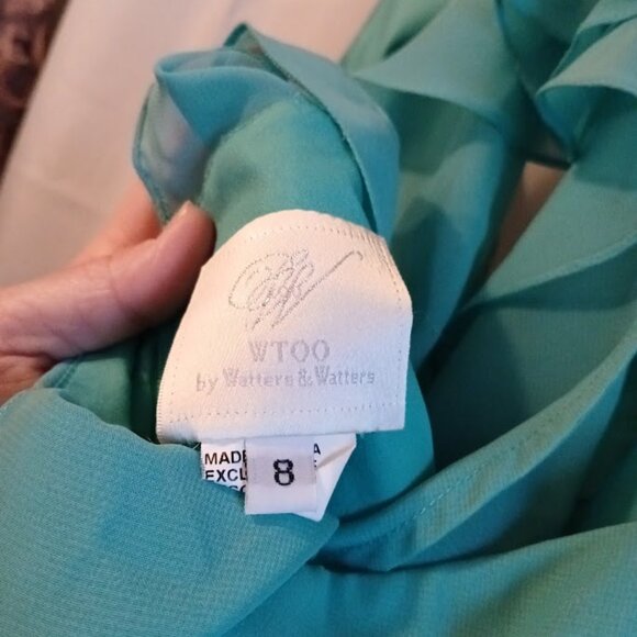 WTOO Formal Dress sz 8 Chiffon Long Halter Minty Turquoise Sexy Spring Wedding - Picture 10 of 11